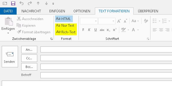 Dieses Element kann nicht gesendet werden - Outlook Text formatieren