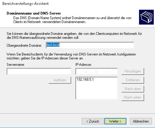 DHCP Server Installieren - DNS-Server