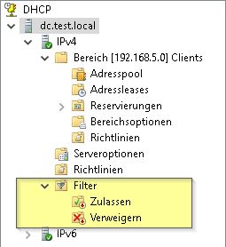 Den DHCP Filter verwenden unter Windows Server