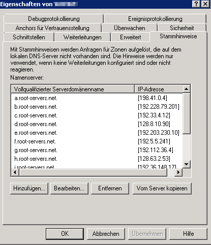 DNS-Stammhinweise wiederherstellen