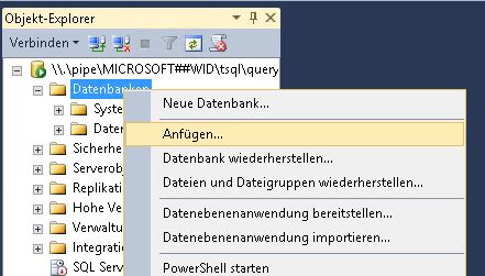 WSUS Datenbank anfuegen