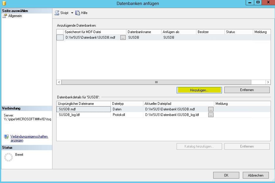 WSUS Datenbank verschieben WSUS Datenbank verschieben