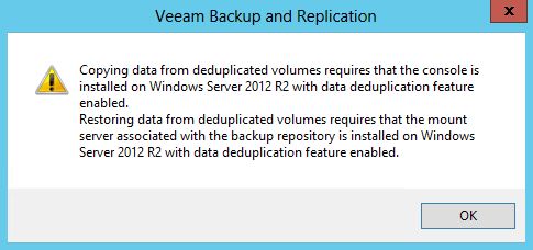 Fehlermeldung Veeam Deduplizierung