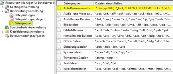 FSRM Anti-Ransomware Dateigruppen anlegen