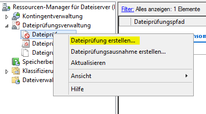 Schutz vor Ransomware - FSRM Dateiprüfung erstellen