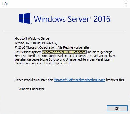 Windows Server 2016 umgewandelt von Evaluation zu Standard