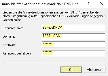 DHCP Anmeldeinformationen eintragen