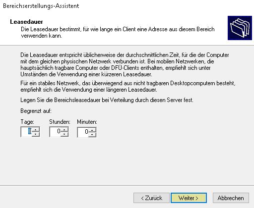 DHCP Server Konfigurieren - Leasedauer
