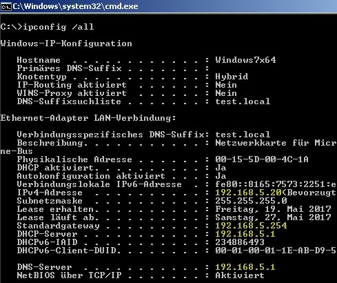 DHCP Server Konfigurieren - Kontrolle per ipconfig