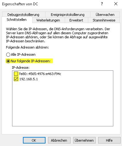 DNS Server konfigurieren IP Schnittstellen