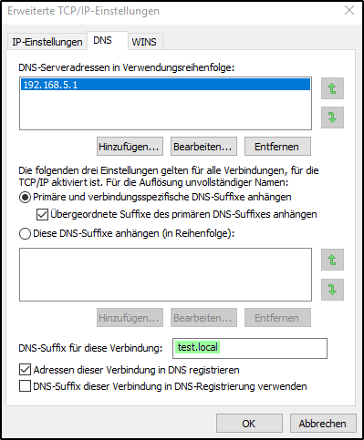 DNS-Suffix anhängen | DNS-Server einrichten