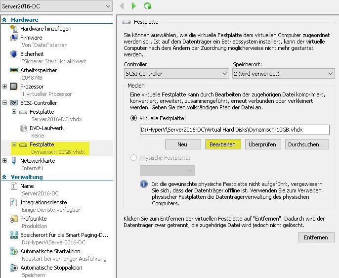 VHDX komprimieren mit Hyper-V Manager