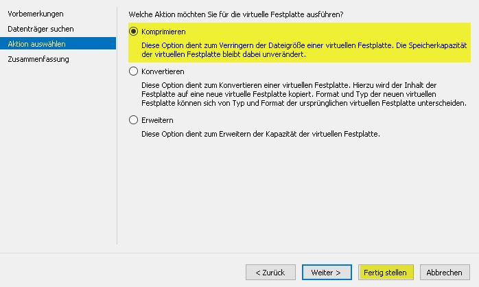 VHDX komprimieren mit Hyper-V