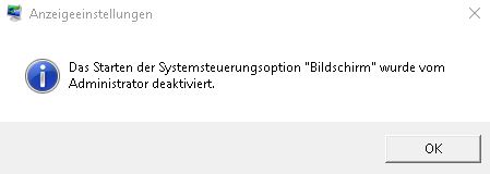 Ändern des Bildschirmschoners verhindern Ändern des Bildschirmschoners verhindern - Meldung