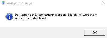 Ändern des Bildschirmschoners verhindern - Meldung