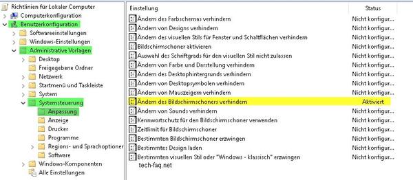 Ändern des Bildschirmschoners verhindern Ändern des Bildschirmschoners verhindern