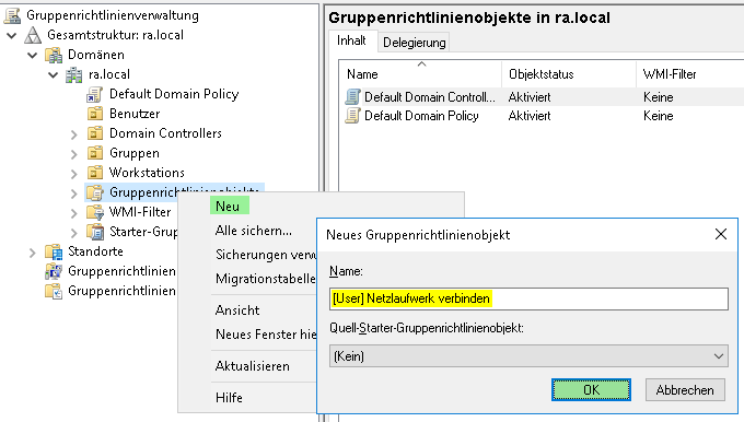 Netzlaufwerk verbinden per Gruppenrichtlinie Gruppenrichtlinie anlegen zum Laufwerk verbinden