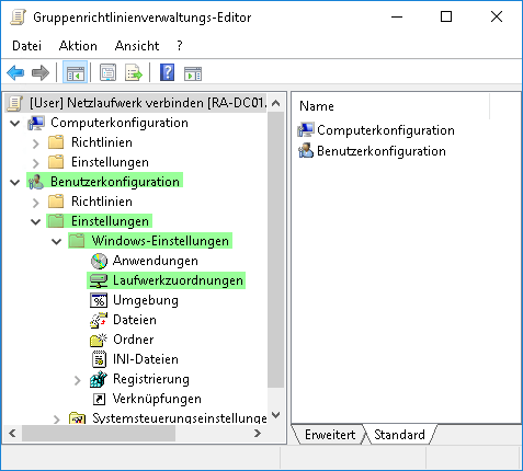 Laufwerkszuordnungen in der Gruppenrichtlinienverwaltung Laufwerkszuordnungen in der Gruppenrichtlinienverwaltung