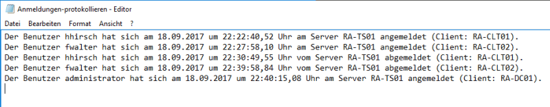 Abmeldungen am Terminalserver protokollieren