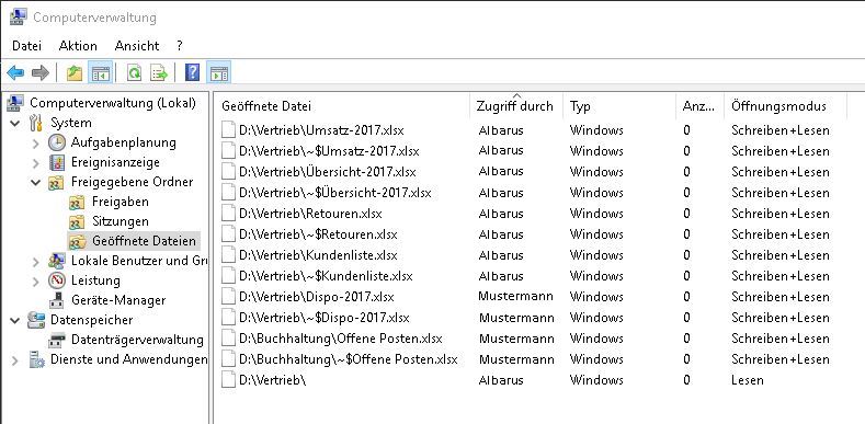 Geöffnete Dateien anzeigen in Server 2016