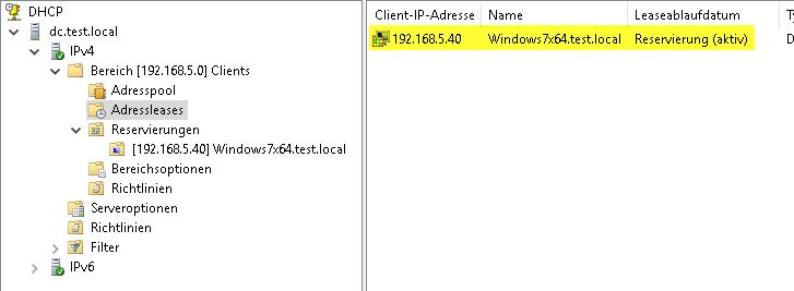 DHCP Reservierung aktiv DHCP Reservierung aktiv