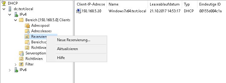 Anlegen einer neuen DHCP Reservierung DHCP Reservierung erstellen - Anlegen einer neuen Reservierung