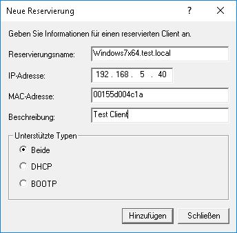 DHCP Reservierung erstellen DHCP Reservierung erstellen - Eingabe der Mac-Adresse