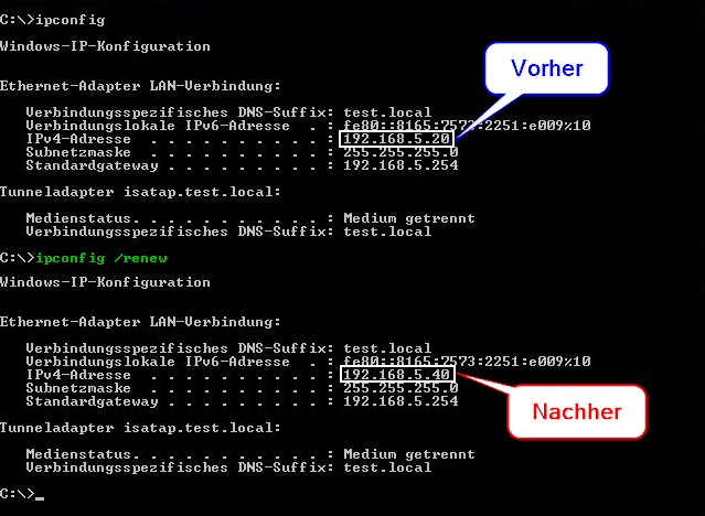 DHCP Reservierung erstellen - ipconfig /renew