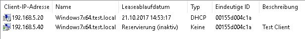DHCP Reservierung inaktiv DHCP Reservierung inaktiv