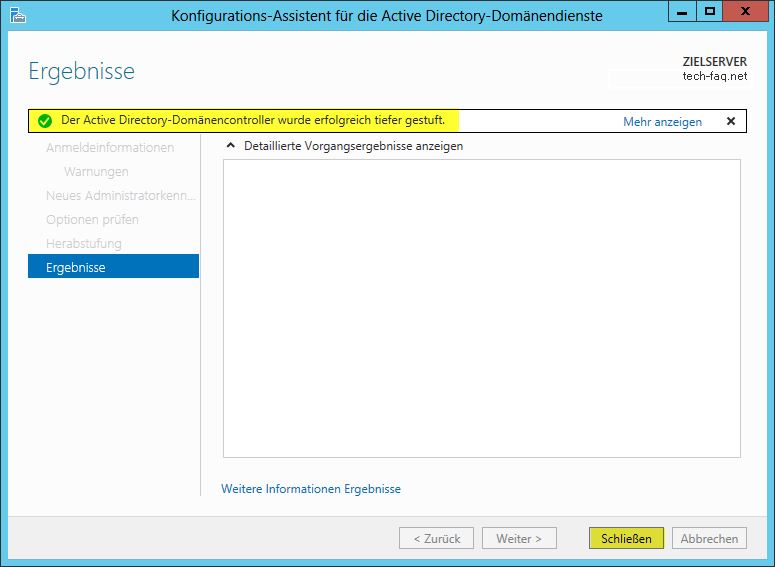 Domänencontroller erfolgreich heruntergestuft