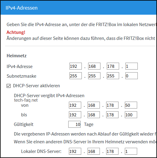 IP-Adresse der FritzBox wechseln