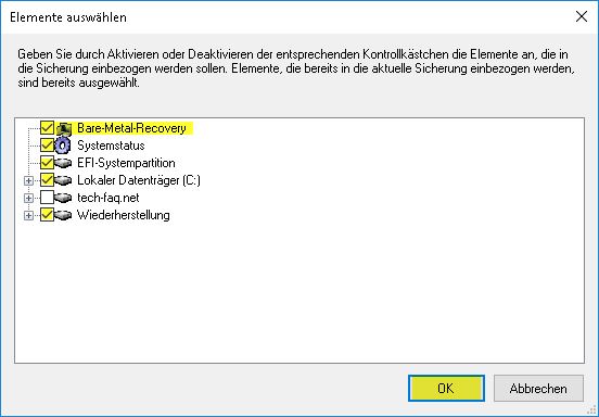 Windows Server Sicherung - Elemente auswählen Windows Server Sicherung - Elemente auswählen
