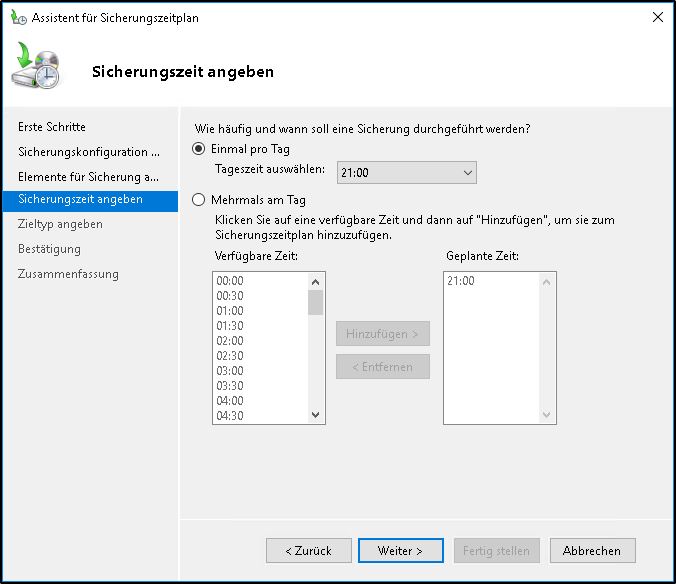 Windows Server Sicherung - Zeitplan Windows Server Sicherung - Zeitplan