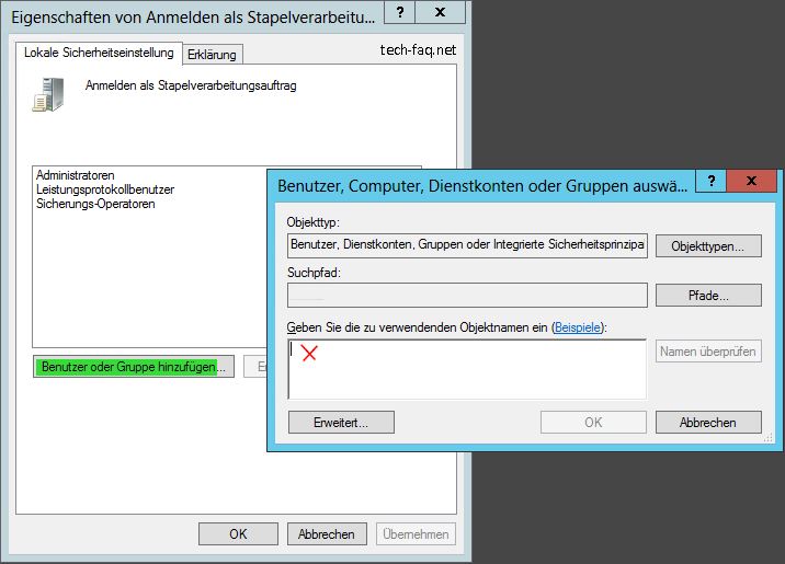 Anmelden als Stapelverarbeitungsauftrag - Benutzer hinzufügen Anmelden als Stapelverarbeitungsauftrag - Benutzer hinzufügen