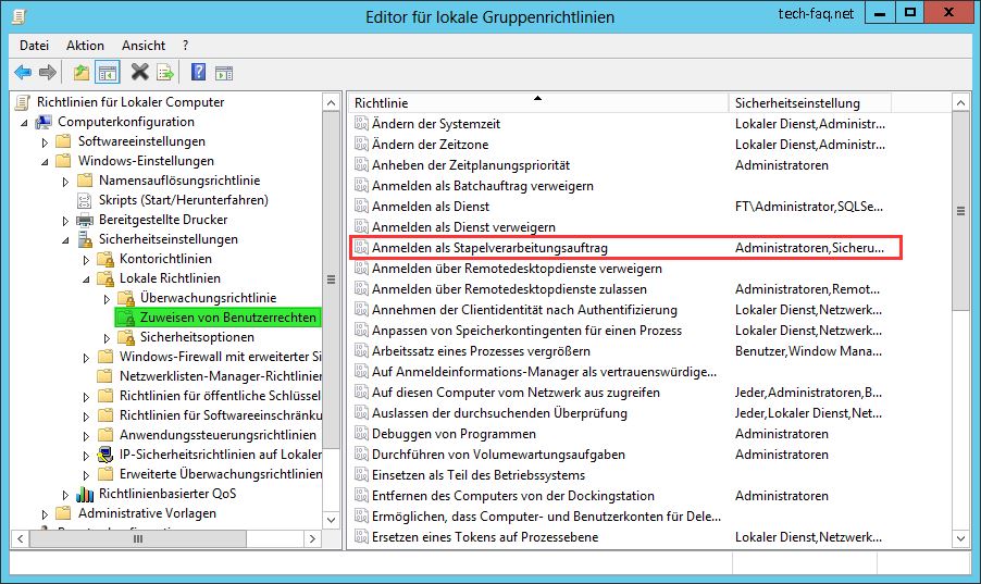 Anmelden als Stapelverarbeitungsauftrag - Gruppenrichtlinie