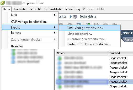 VM mit dem vSphere Client exportieren