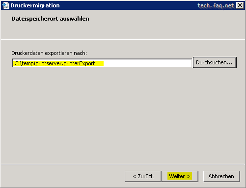 Windows Druckserver exportieren