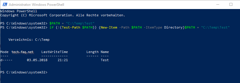 Per PowerShell einen Ordner erstellen, wenn dieser nicht vorhanden ist