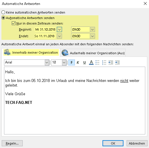 Outlook Abwesenheitsnotiz
