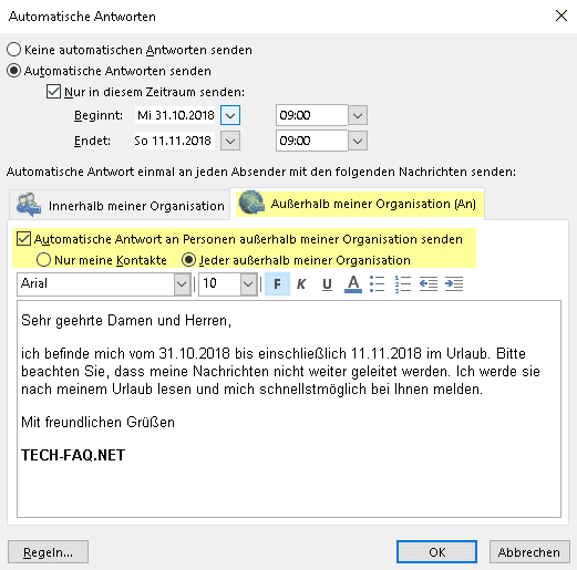 Outlook Automatische Antwort senden