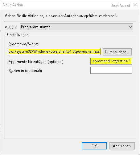 Powershell mit Aufgabenplanung starten