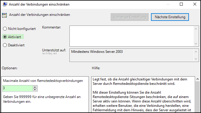 Mehrere gleichzeitige Remotedesktopverbindungen zulassen