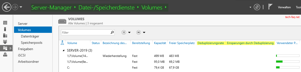 Datendeduplizierung im Server Manager Datendeduplizierung im Server Manager