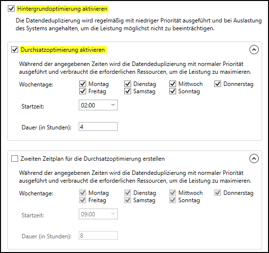 Deduplizierung Hintergrundoptimierung aktivieren Deduplizierung Hintergrundoptimierung aktivieren
