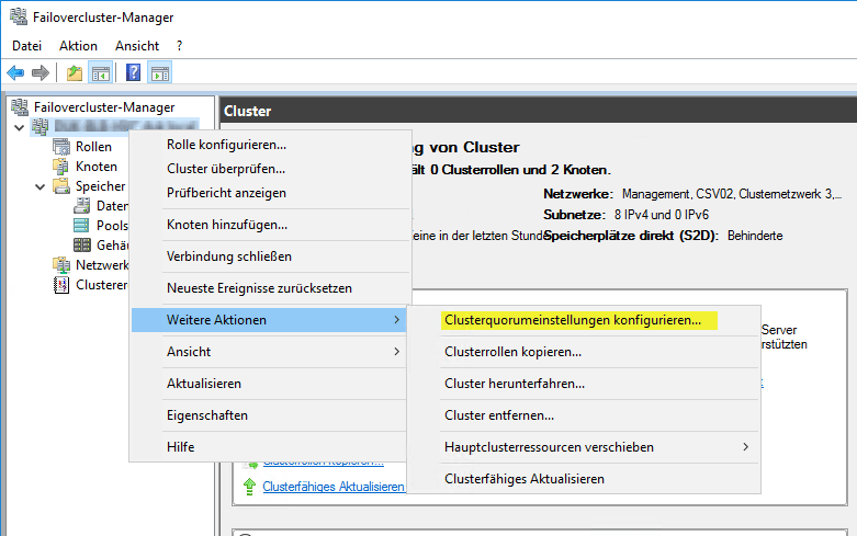 Hyper-V Cluster Quorum konfigurieren