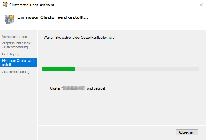 Das Failovercluster wird erstellt