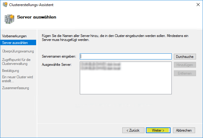 Hyper-V Server zu Cluster hinzufügen