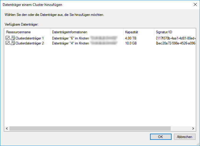 Hyper-V Cluster Datenträger hinzufügen