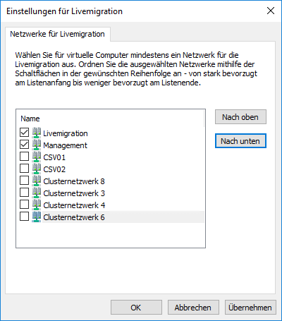 Hyper-V Livemigration Konfiguration