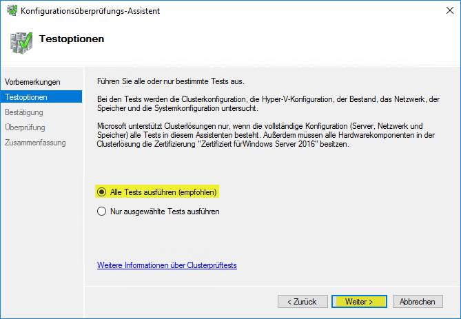 Hyper-V Cluster Test ausführen